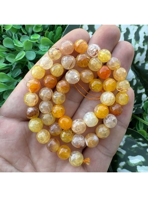 Fasetli Küre Sarı Turuncu Akik Taşı 8 mm