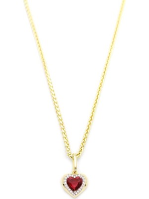 ModaSize Taşlı Kalp Kolye - Kırmızı