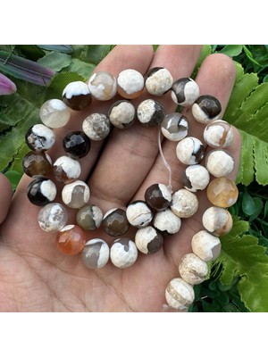 Fasetli Küre Beyaz-Bej Akik Taşı 10 mm