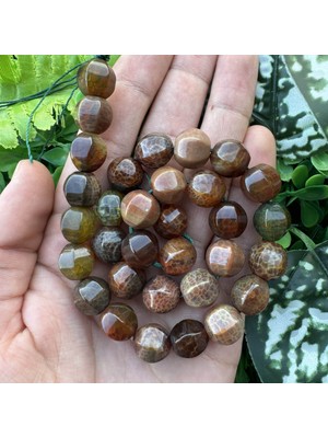 Dilim Kesim Kahve-Yeşil Akik Taşı 11 mm