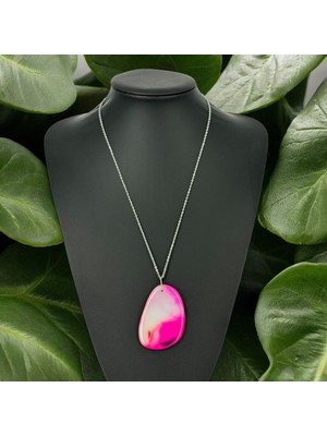 Köşesiz Pembe Akik Taşı Kolye
