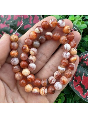 Küre Koyu Turuncu-Beyaz Akik Taşı 8 mm