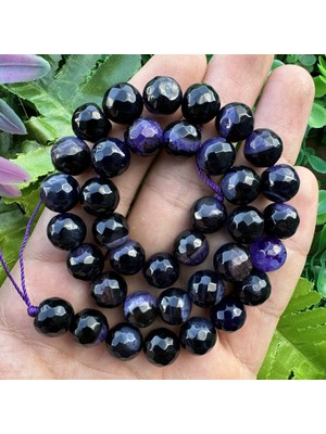 Fasetli Küre Siyah-Mor Akik Taşı 10 mm