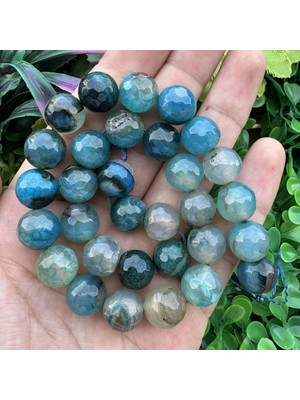 Fasetli Küre Turkuaz-Şeffaf Akik Taşı 12 mm