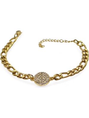 Tuncel Store Altın Renk Yuvarlak Beyaz Model Şavin Zincir Çelik Bileklik - 3672