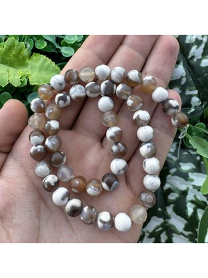 Mat Küre Beyaz Bej Mix Akik Taşı 8 mm