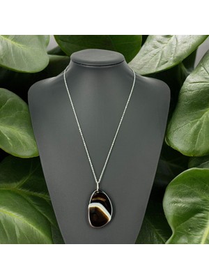 Köşesiz Kahverengi Akik Taşı Kolye