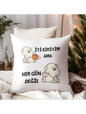 Qoeuyl Boutique Iyi Biriyim Ama Her Gün Değil Baskılı Komik Hediyelik Elyaf Saten Dekoratif Yastık