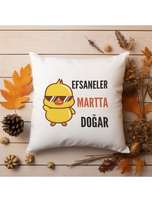 Qoeuyl Boutique Efsaneler Martta Doğar Baskılı Doğum Günü Hediyelik Elyaf Saten Dekoratif Yastık