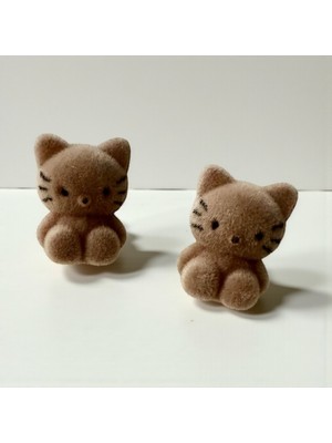 ALS Tasarım Dünyası Peluş Bej Renk Kedi Küpe