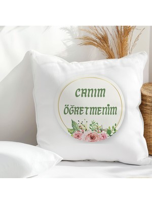Qoeuyl Boutique Canım Öğretmenim Baskılı Öğretmenler Günü Hediyelik Elyaf Saten Dekoratif Yastık