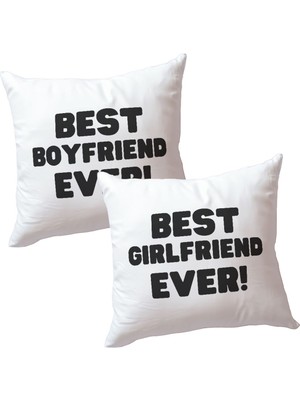 Qoeuyl Boutique Best Boyfriend Girlfriend Ever Ikili Baskılı Eş Sevgili Romantik Hediyelik Saten Dekoratif Yastık