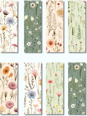 Qoeuyl Boutique Yabani Çiçekler Tasarım Hediyelik 8'li Kitap Ayracı Seti