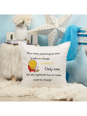 Qoeuyl Boutique Psychologist Lightbulb Baskılı Psikolog Hediyelik Elyaf Saten Dekoratif Yastık