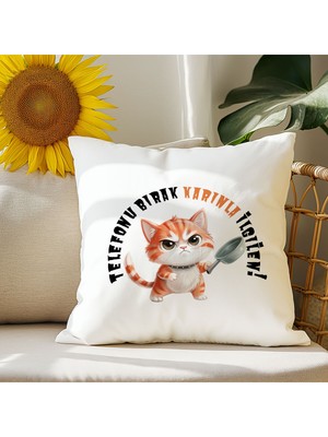 Qoeuyl Boutique Telefonu Bırak Karınla Ilgilen Baskılı Eş Sevgili Romantik Hediyelik Elyaf Saten Dekoratif Yastık