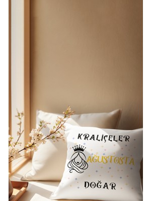 Qoeuyl Boutique Kraliçeler Bu Ayda Doğar Baskılı Eş, Sevgili, Arkadaşa Hediyelik Saten Mini Dekoratif Yastık