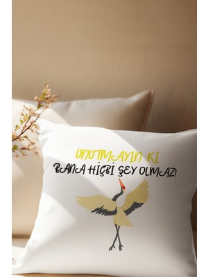 Qoeuyl Boutique Unutmayın Ki Bana Hiçbi Şey Olmaz Leylek Baskılı Komik Saten Dekoratif Yastık