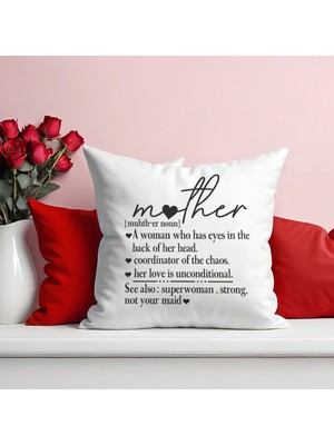 Qoeuyl Boutique Happy Mother's Day No:3 Baskılı Anneler Günü Hediyelik Elyaf Dolgulu Saten Dekoratif Yastık