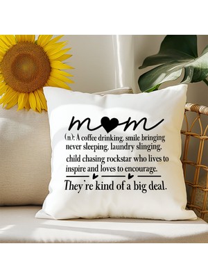 Qoeuyl Boutique Mom Sözlük Baskılı Anneler Günü Hediyelik Elyaf Dolgulu Saten Dekoratif Yastık