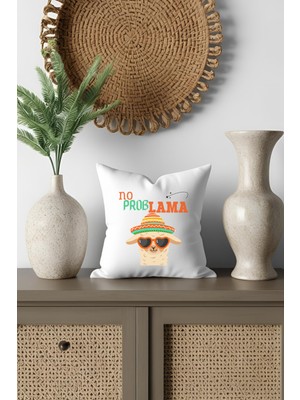 Qoeuyl Boutique No Problama-Lama Baskılı Komik Hediyelik Elyaf Dolgulu Saten Mini Yastık