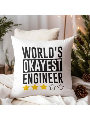 Qoeuyl Boutique World's Okayest Engineer Baskılı Mühendis Hediyelik Elyaf Saten Dekoratif Yastık