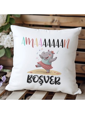 Qoeuyl Boutique Amaaan Boşver Baskılı Komik Hediyelik Elyaf Saten Dekoratif Yastık