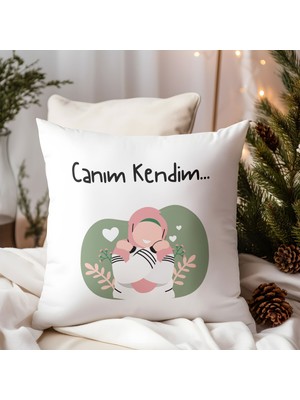 Qoeuyl Boutique Canım Kendim Baskılı Motivasyon Hediyelik Elyaf Saten Dekoratif Yastık