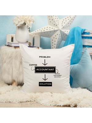 Qoeuyl Boutique Problem Coffee Accountant Solution Baskılı Muhasebeci Hediyelik Elyaf Saten Dekoratif Yastık