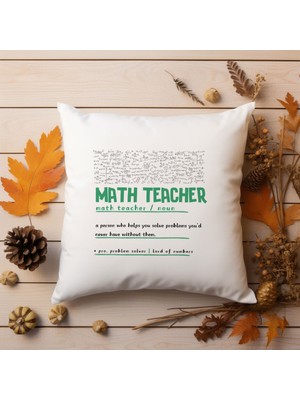 Qoeuyl Boutique Math Teacher Noun Baskılı Matematik Öğretmeni Hediyelik Elyaf Saten Dekoratif Yastık