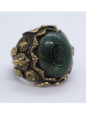 Canka Kehribar Taşı İçi Ayetel Kürsi İşlemeli Gümüş Yüzük