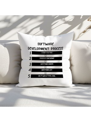 Qoeuyl Boutique Software Development Process Baskılı Yazılımcı Hediyelik Elyaf Saten Dekoratif Yastık
