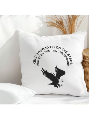 Qoeuyl Boutique Keep Your Eyes On The Stars Baskılı Motivasyon Hediyelik Elyaf Saten Dekoratif Yastık