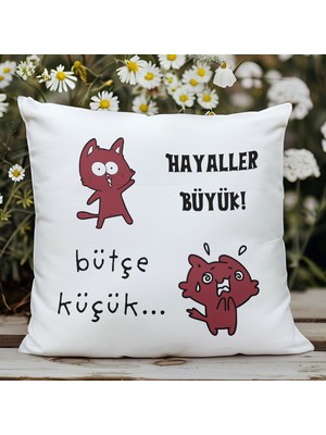 Qoeuyl Boutique Hayaller Büyük Bütçe Küçük Baskılı Komik Hediyelik Elyaf Saten Dekoratif Yastık