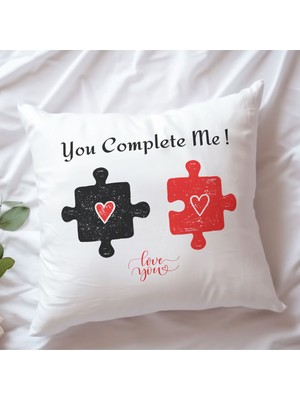Qoeuyl Boutique You Complete Me Yapboz Eş Sevgili Baskılı Elyaf Dolgulu Hediyelik Yastık