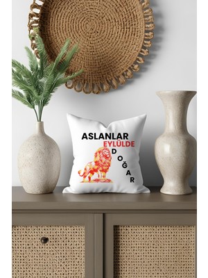 Qoeuyl Boutique Aslanlar Eylülde Doğar Baskılı Doğum Günü, Eş, Sevgili, Arkadaş Hediye Saten Mini Dekoratif Yastık