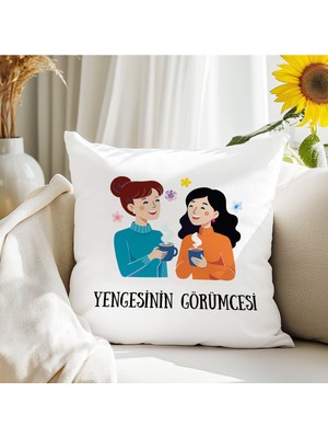 Qoeuyl Boutique Yengemin Görümcesiyim Baskılı  Hediyelik Elyaf Saten Dekoratif Yastık