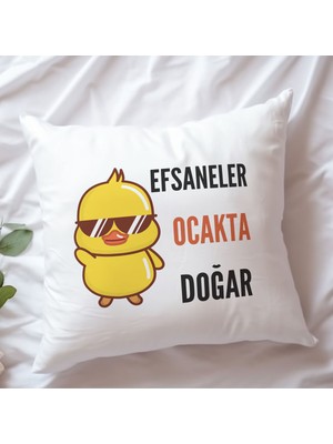 Qoeuyl Boutique Efsaneler Ocakta Doğar Baskılı Doğum Günü Hediyelik Elyaf Saten Dekoratif Yastık