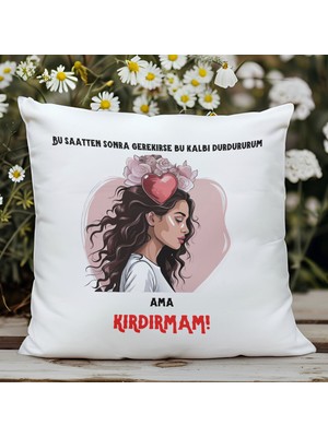 Qoeuyl Boutique Bu Kalbi Durdururum Ama Kırdırmam Baskılı Motivasyon Hediyelik Elyaf Saten Dekoratif Yastık