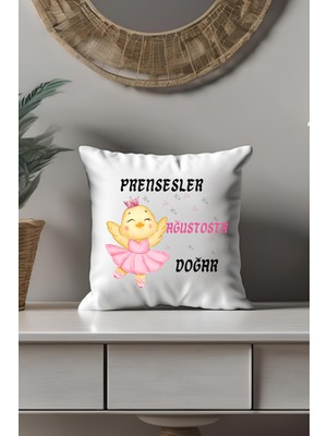 Qoeuyl Boutique Prensesler Ocakta Doğar Baskılı Hediyelik Saten Mini Dekoratif Yastık