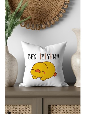Qoeuyl Boutique Ben Iyiyim Ördek Baskılı Doğum Günü, Eş, Sevgili, Arkadaş Hediyelik Saten Mini Dekoratif Yastık