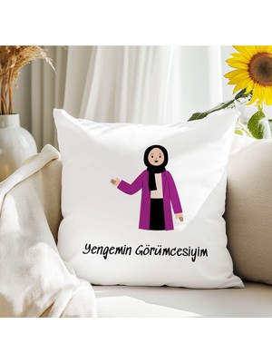 Qoeuyl Boutique Yengemin Görümcesiyim Baskılı  Hediyelik Elyaf Saten Dekoratif Yastık