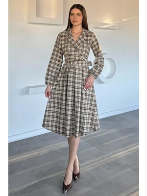 Gülseli Kadın Kruvaze Yaka Pileli Kemerli Elbise P-00020153