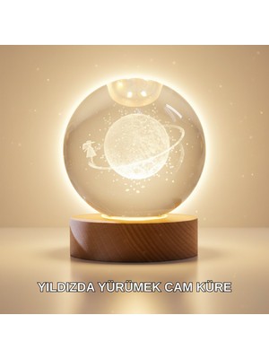 Zero Land Nrzsnt Ahşap Standlı Sarı Işıklı Dekoratif Küre Kız Figürü Tasarım