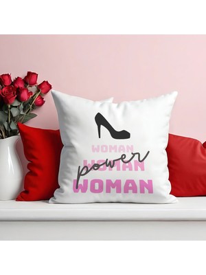 Qoeuyl Boutique Power Woman Baskılı  Hediyelik Elyaf Saten Dekoratif Yastık