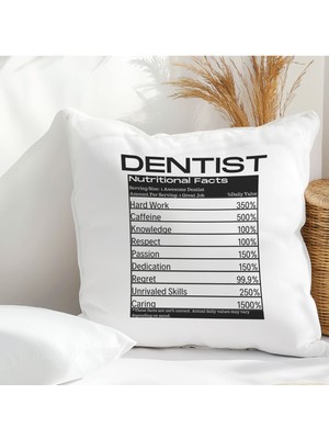 Qoeuyl Boutique Dentist Nutritional Facts Baskılı Diş Hekimi Hediyelik Elyaf Saten Dekoratif Yastık