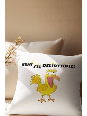 Qoeuyl Boutique Beni Siz Delirttiniz Baskılı Komik Hediyelik Saten Dekoratif Yastık