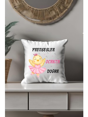 Qoeuyl Boutique Prensesler Bu Ayda Doğar Baskılı Hediyelik Saten Mini Dekoratif Yastık