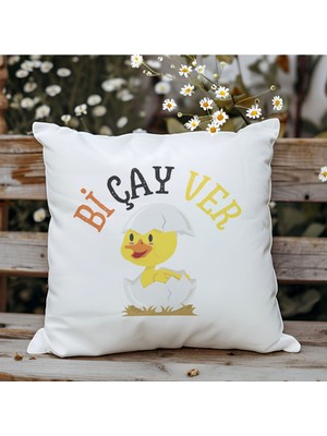 Qoeuyl Boutique Bi Çay Ver Baskılı Komik Hediyelik Elyaf Saten Dekoratif Yastık