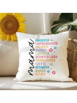 Qoeuyl Boutique Anne Quotes Baskılı Anneler Günü Hediyelik Elyaf Dolgulu Saten Dekoratif Yastık