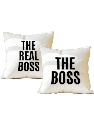 Qoeuyl Boutique Ikili Patron Real Patron Baskılı Eş Sevgili Romantik Hediyelik Elyaf Saten Dekoratif Yastık